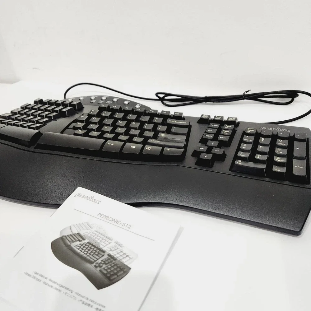 Perixx Periboard-512 Wired Ergonomic Split Keyboard Palm Rest Multimedia Keys‎